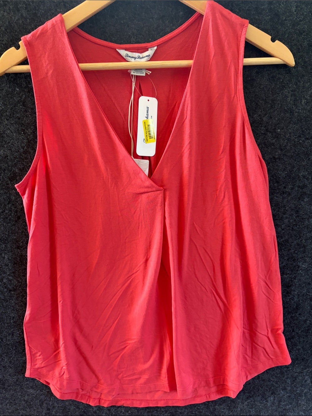 Tommy Bahama Coral-Red Sleeveless V-Neck Wrap Detail Tank